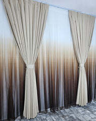 Set Sahara: perdea maro in degrade si draperie crem blackout 80%