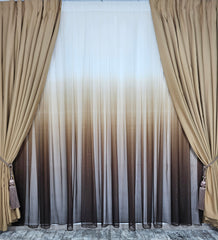 Set Mira: perdea maro in degrade si draperie capucino blackout 98%