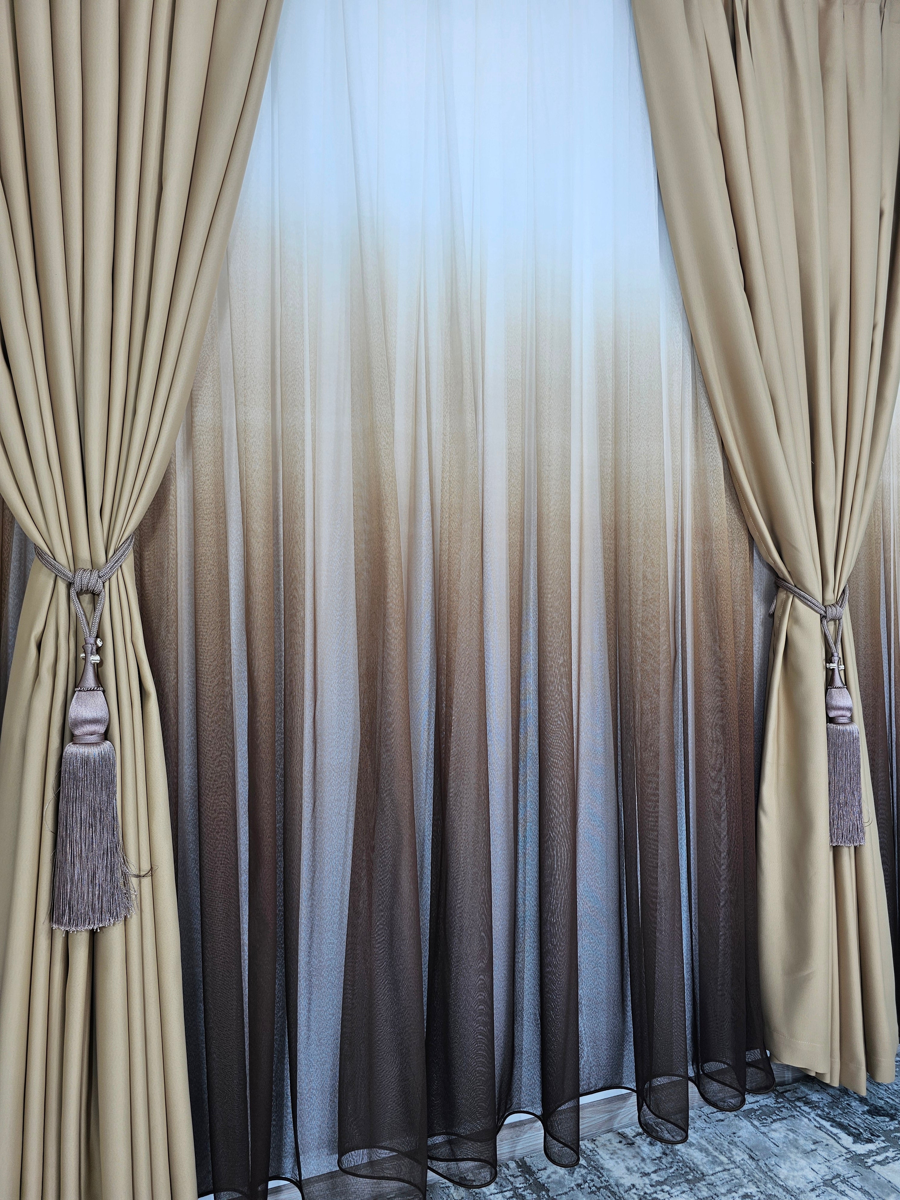 Set Mira: perdea maro in degrade si draperie capucino blackout 98%