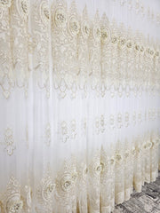 Set Milan:perdea din tul cu broderie 3D și draperie din catifea turcoaz cu broderie 3D