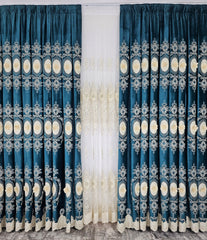 Set Milan:perdea din tul cu broderie 3D și draperie din catifea turcoaz cu broderie 3D