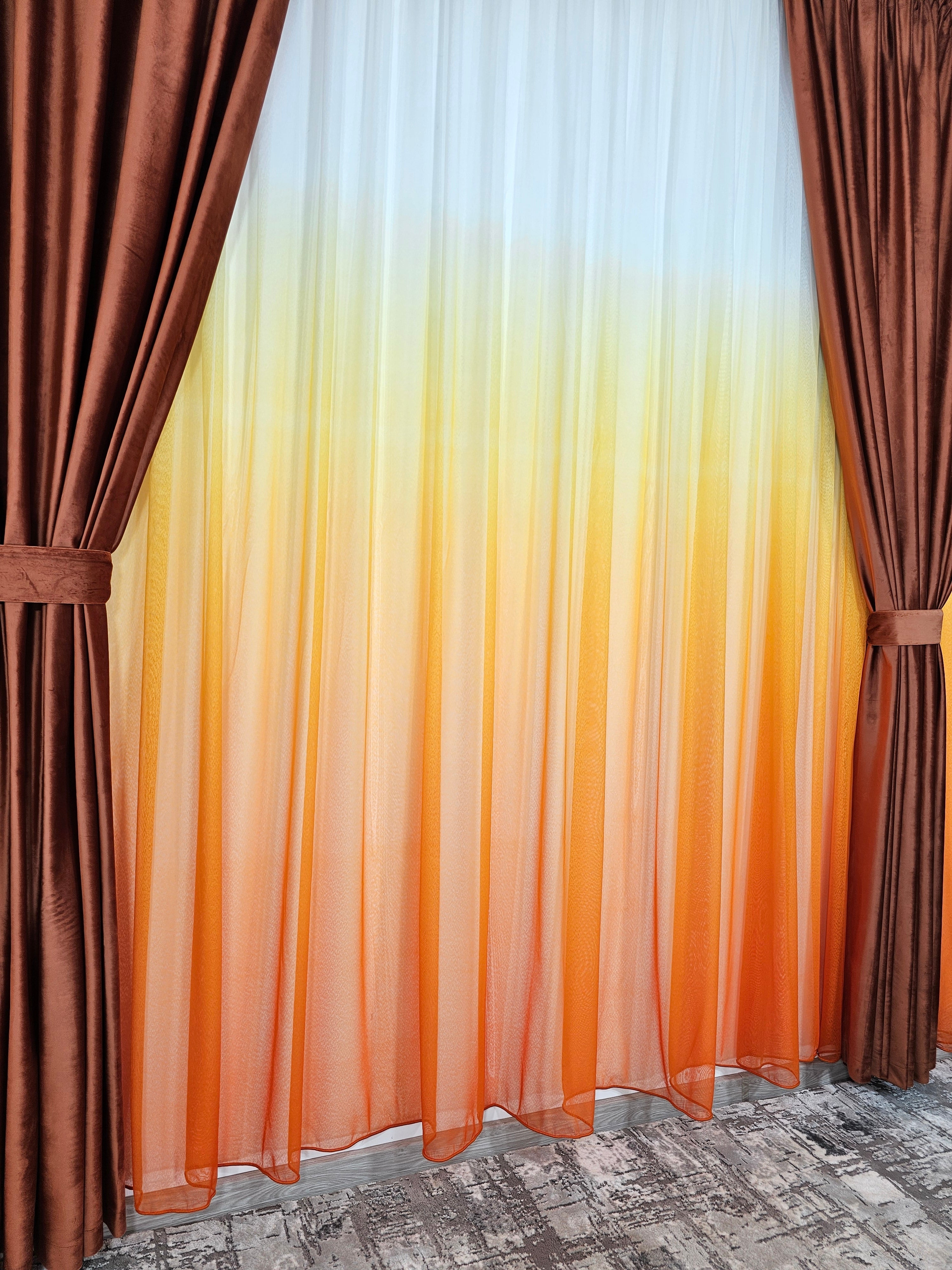 Set Portocala:perdea in degrade portocaliu si draperie din catifea portocaliu blackout 90