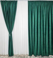 Set Bran: perdea premium jorjet alb imaculat si draperie catifea verde smarald blackout 90%