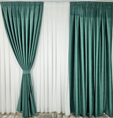Set Premium: 100% Blackout Ideal pentru Cei Care Isi Doresc Intimitate Totala si Blocarea Luminii - Perdea Matase si Draperie Verde Menta Catifea - Confectionat pe Comanda
