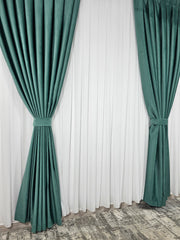 Set Premium: 100% Blackout Ideal pentru Cei Care Isi Doresc Intimitate Totala si Blocarea Luminii - Perdea Matase si Draperie Verde Menta Catifea - Confectionat pe Comanda