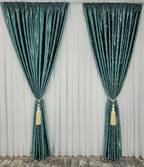 Set Rabbit: perdea jorjet alb imaculat si draperie marmura turcoaz-crem blackout 90% cu doua fete