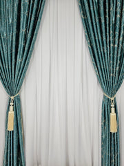 Set Rabbit: perdea jorjet alb imaculat si draperie marmura turcoaz-crem blackout 90% cu doua fete