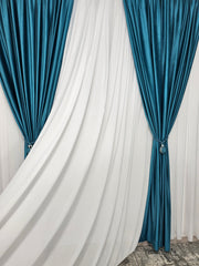 Set Vivre: pentru Livinguri si Dormitoare Luminoase in Nuante de Bleu, Alb si Crem - Perdea Jorjet Alb Imaculat si Draperie Catifea Baby Blue - Confectionat pe Comanda