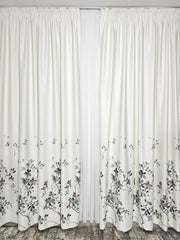 Set Fiesta: Perdea alba simpla jorjet si Draperie model floral Turcoaz Gri