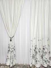 Set Fiesta: Perdea alba simpla jorjet si Draperie model floral Turcoaz Gri