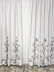 Set Raven: Perdea alba simpla alba jorjet si Draperie blackout cu flori gri