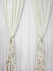 Set Dida: Perdea voal alb premium jorjet si Draperie blackout cu flori crem maro