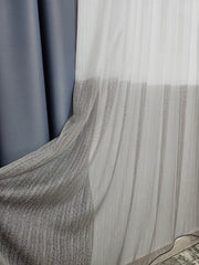 Set Lido: Perdea in doua culori alb grej din material tip borangic si draperie blackout 98% gri mediu