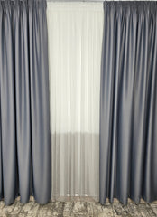 Set Grant: Perdea in doua culori alb gri din material tip borangic si draperie blackout 98% gri mediu