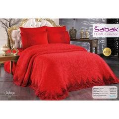 Ideal pentru Dormitoare Rosii, Alb, Crem sau Grej-Set de Pat Premium Rosu cu Cuvertura de Lux si Dantela, 6 Piese – Cearceaf 220x240 cm, Cuvertura 235x245 cm, 4 Fete de Perna 50x70 cm