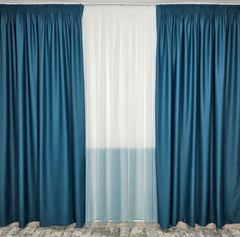 Set Dumbrava: Perdea tip Borangic în Două Culori Alb-Turcoaz și Draperie Blackout 90% Opacă Turcoaz