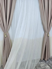 Set Rizzo:Perdea in doua culori alb-bej din material tip borangic si draperie mai tip hotel bej roze