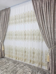 Perdea Niki, model floral 3 randuri cu bordura de catifea
