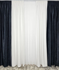 Set Cruela: perdea jorjet alb imaculat si draperie din catifea în doua culori alb cu negru