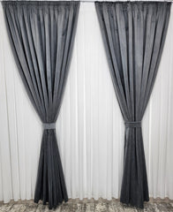 Set Premium: Perdea Matase Alba Nesifonabila si Draperie Gri Mediu Catifea Garantat Opaca