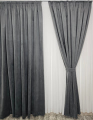 Set Premium: Perdea Matase Alba Nesifonabila și Draperie Gri Mediu Catifea Garantat Opacă