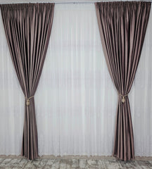 Set Cadiz: perdea bamboo cu broderie alba si draperie catifea cu reflexii de gri-maro-violet