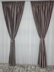Set Cadiz: perdea bamboo cu broderie alba si draperie catifea cu reflexii de gri-maro-violet
