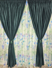 Set Elena:pentru Decoruri Vesele si Elegante in Nuante de Verde, Mov si Albastru - Perdea Florala si Draperie Catifea Verde - Confectionat pe Comanda Casablanca Magazin