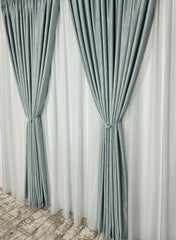 Set Luciana: perdea turcoaz tip in bamboo cu draperie tip vopsea decorativa turcoaz
