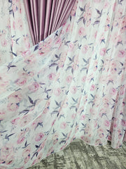 Perdea Inna din voal model floral combinatie roz cu gri