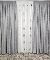Set Romulus: perdea in cristal si draperie decorativa tip nisip gri deschis