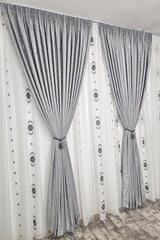 Set Romulus: perdea in cristal si draperie decorativa tip nisip gri deschis