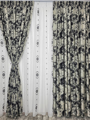 Set Jaguar: perdea in cristal si draperie blackout gri cu negru