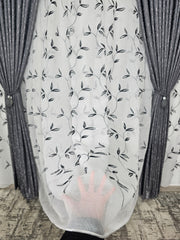 Set Deni: perdea din in cu frunze negre si draperie decorativa tip nisip gri inchis