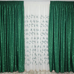 Set Esmeralda: perdea din in cu frunze verzi si draperie decorativa tip nisip verde smarald