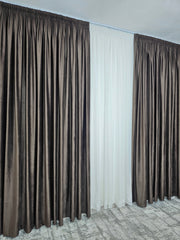 Draperie din catifea maro inchis blackout 90%