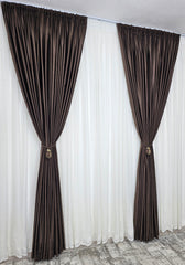 Perdea Tina crem din material plin ca textura cu flori crem