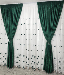 Set Kandia: perdea din in buline verde-alb si draperie decorativa tip nisip verde smarald