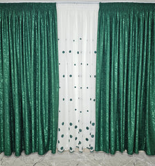 Set Kandia: perdea din in buline verde-alb si draperie decorativa tip nisip verde smarald