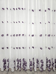 Set Violeta: perdea din in cu frunze mov-alb si draperie blackout 98% mov