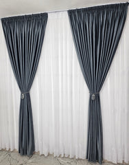 Set Ria: perdea alba din borangic cu broderie si draperie din catifea gri antracit
