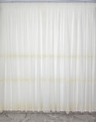 Set Melina: perdea crem din in cristal cu broderie si draperie din catifea bej caramel