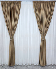 Set Marta: perdea ivoire din borangic cu broderie si draperie din catifea bej caramel