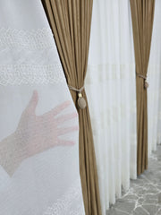 Perdea Cezar ivoire cu broderie material plin ca textura tip in