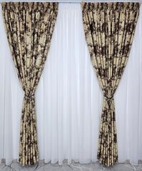 Set Sanda: perdea tip in cu draperie crem maro blackout 80% model travertin