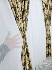 Set Sanda: perdea tip in cu draperie crem maro blackout 80% model travertin