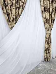 Set Melon: perdea alba voal moale premium cu draperie crem maro blackout 90% model travertin