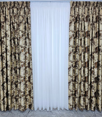 Set Melon: perdea alba voal moale premium cu draperie crem maro blackout 90% model travertin