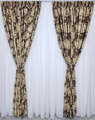 Set Marsilia: perdea alba din tafta si draperie crem maro blackout 80% model travertin
