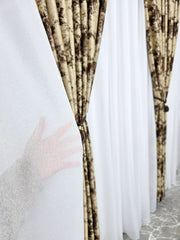 Set Marsilia: perdea alba din tafta si draperie crem maro blackout 80% model travertin